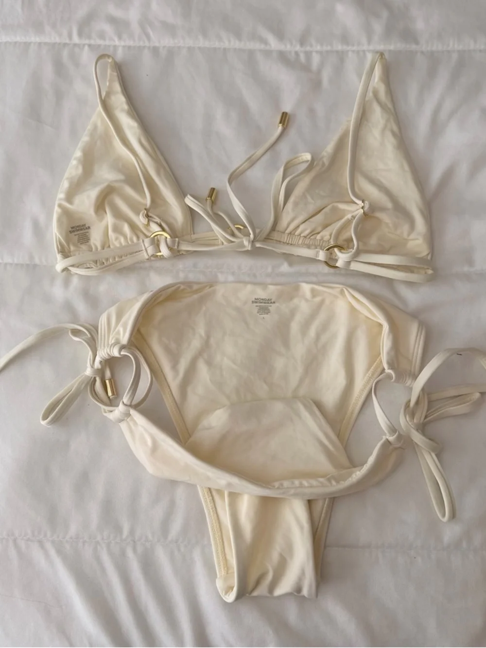 Monday Swimwear Cream Triangle Tie-Side Bikini - Picture 7 of 8